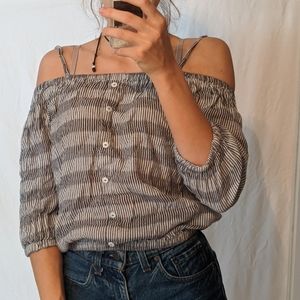 Off the shoulder striped button down top